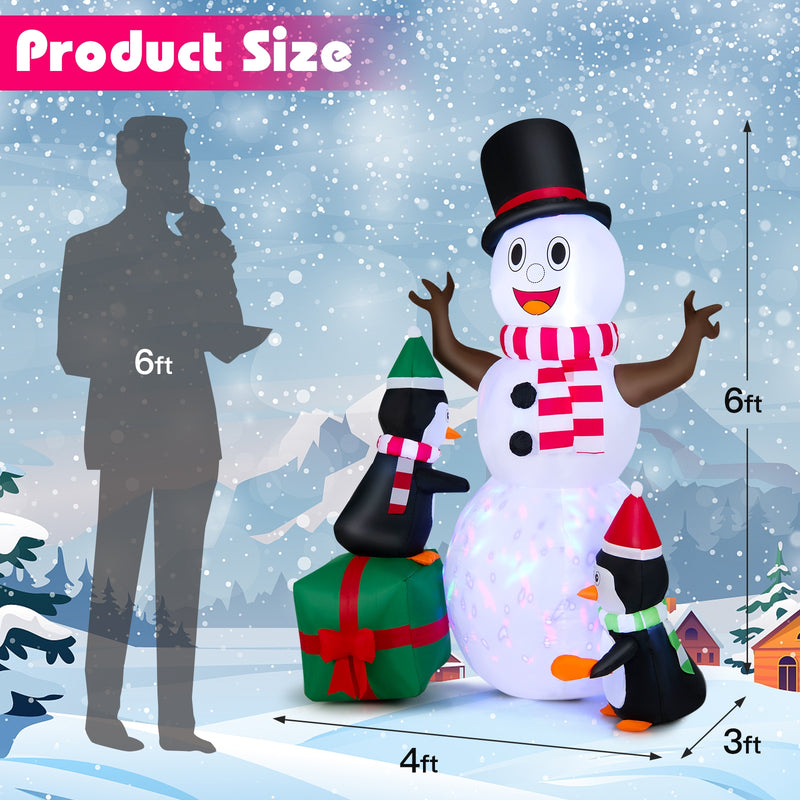 6 Feet Lighted Inflatable Snowman Christmas Decoration with Penguin