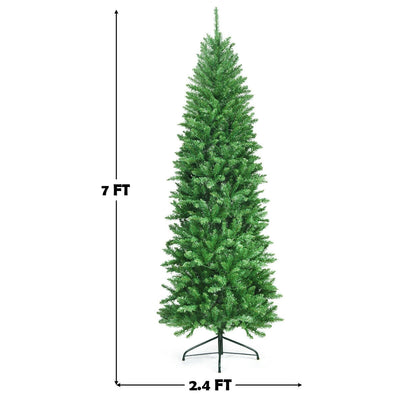 7 Feet PVC Hinged Pre-lit Artificial Fir Pencil Christmas Tree with 150 Lights-7 ft