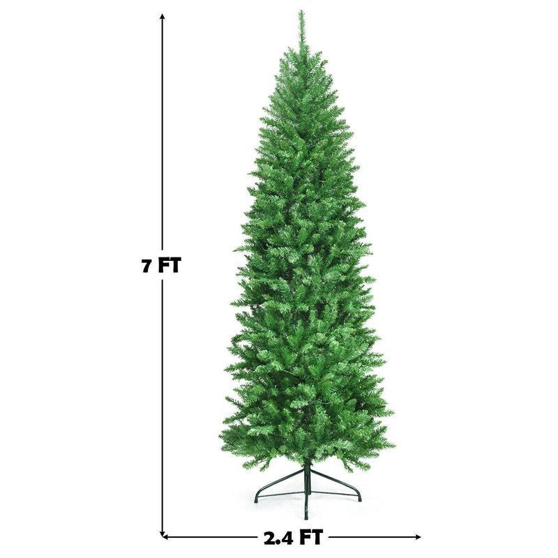 7 Feet PVC Hinged Pre-lit Artificial Fir Pencil Christmas Tree with 150 Lights-7 ft