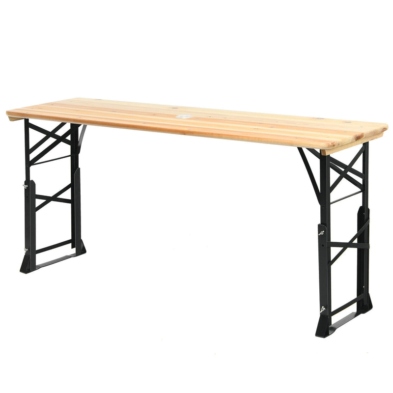 66.5 Inch Outdoor Wood Folding Picnic Table with Adjustable Heights