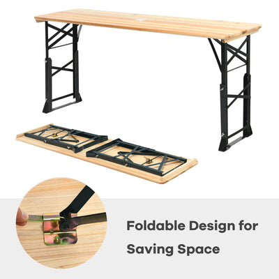 66.5 Inch Outdoor Wood Folding Picnic Table with Adjustable Heights