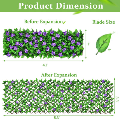 4 Pieces Expandable Faux Ivy Privacy Screen Fence Panel Pack with Flower-Purple