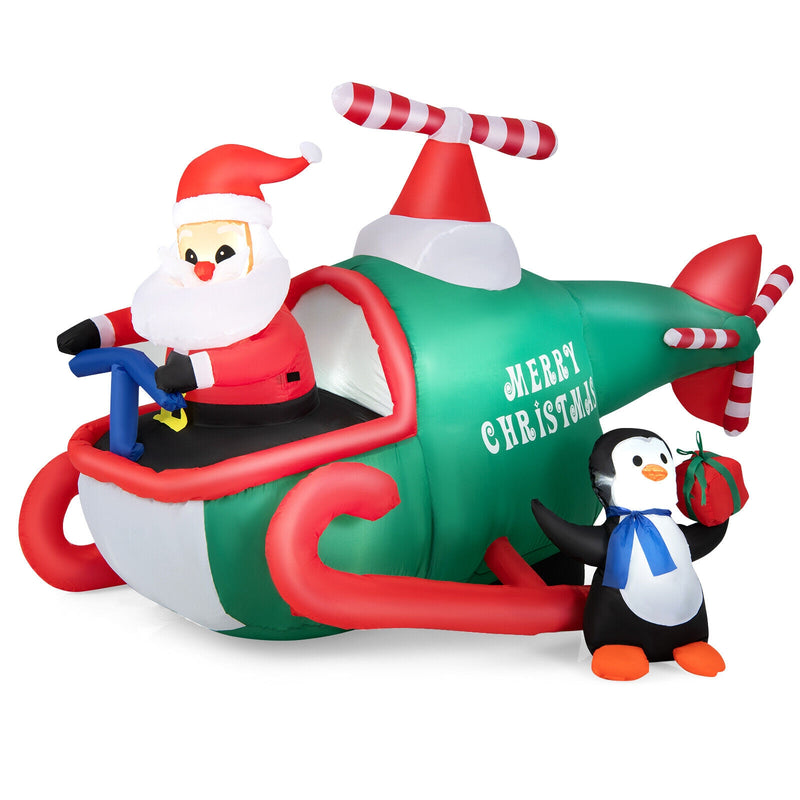 6.2 Feet Christmas Inflatable Santa Claus Driving Helicopter and Penguin Holding Gift