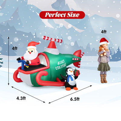 6.2 Feet Christmas Inflatable Santa Claus Driving Helicopter and Penguin Holding Gift