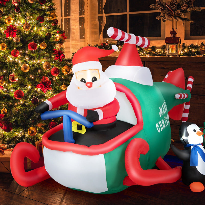 6.2 Feet Christmas Inflatable Santa Claus Driving Helicopter and Penguin Holding Gift