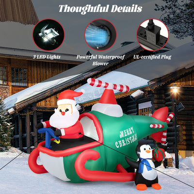 6.2 Feet Christmas Inflatable Santa Claus Driving Helicopter and Penguin Holding Gift