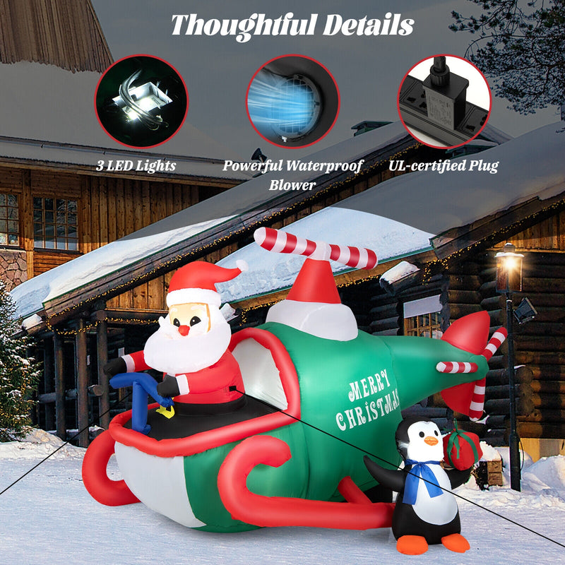 6.2 Feet Christmas Inflatable Santa Claus Driving Helicopter and Penguin Holding Gift