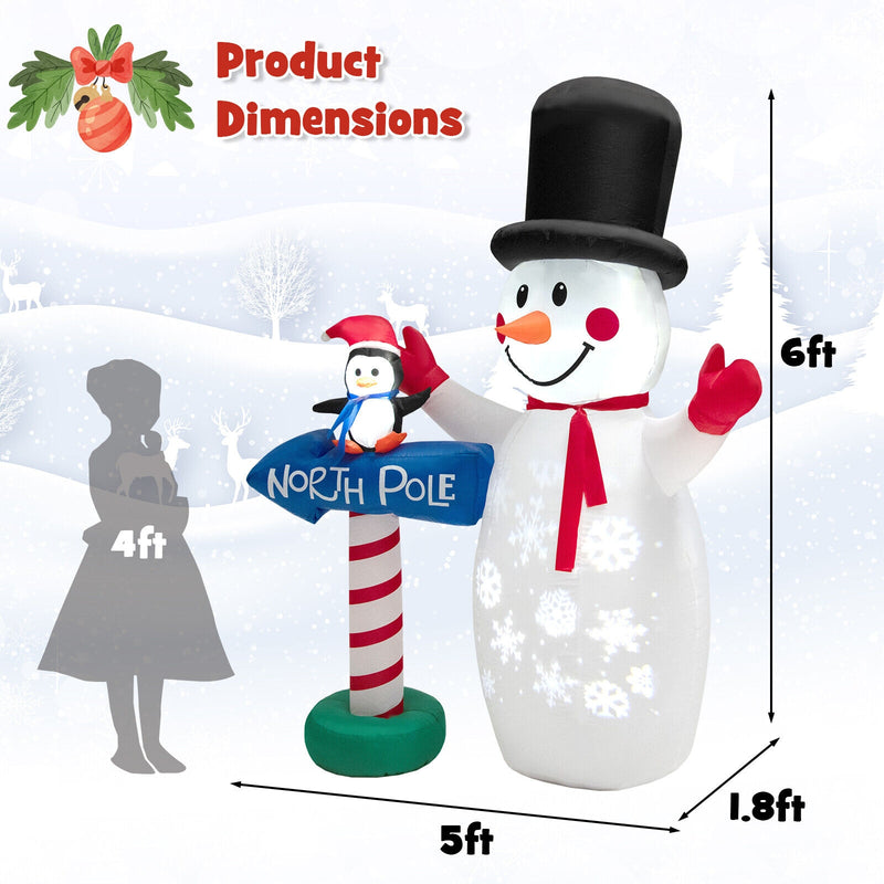 6 Feet Inflatable Christmas Decoration with Built-in Snowflake Projector