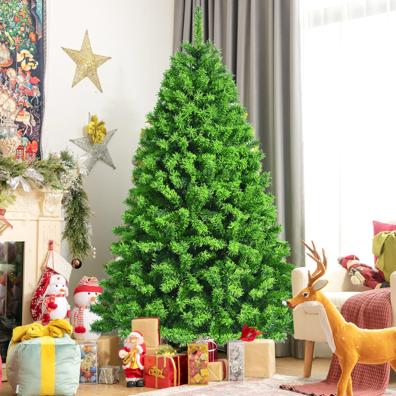 6.5 Feet Pre-Lit Hinged Christmas Tree Green Flocked with 924 Tips and 370 LED Lights