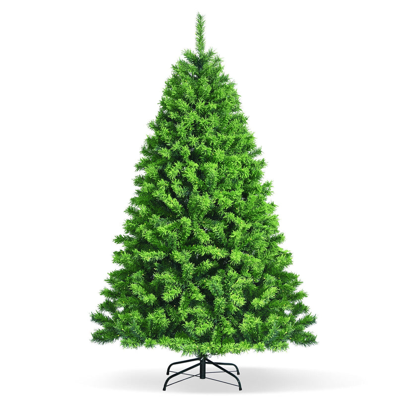 6.5 Feet Pre-Lit Hinged Christmas Tree Green Flocked with 924 Tips and 370 LED Lights