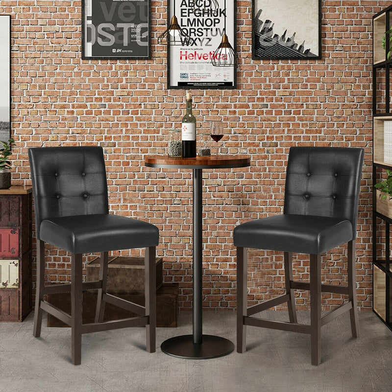 Set of 2 PVC Leather Bar Stools with Solid Wood Legs