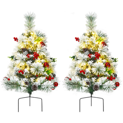 2 Feet Set of 2 Pre-lit Pathway Flocked Christmas Trees Battery Powered