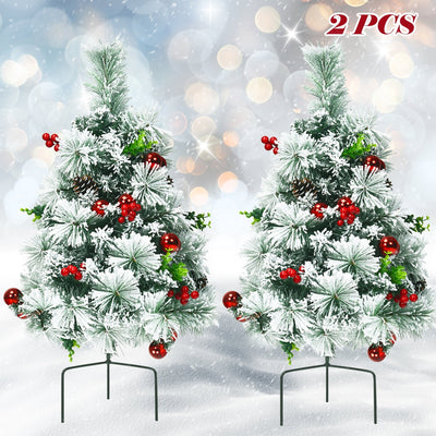 2 Feet Set of 2 Pre-lit Pathway Flocked Christmas Trees Battery Powered