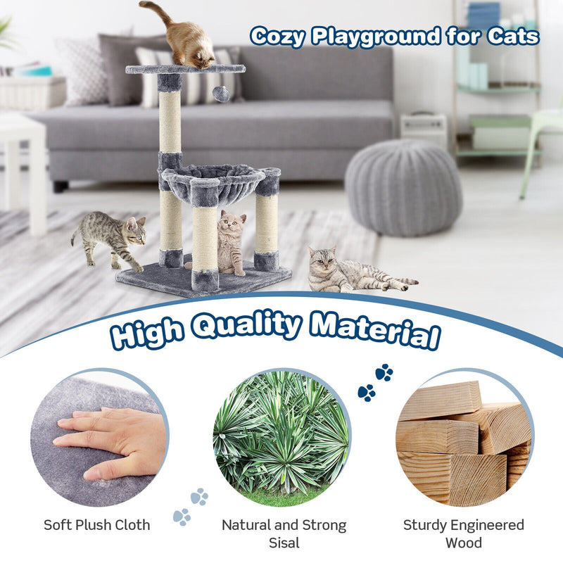 Multi-level Cat Tree with Scratching Posts and Cat Hammock-Gray