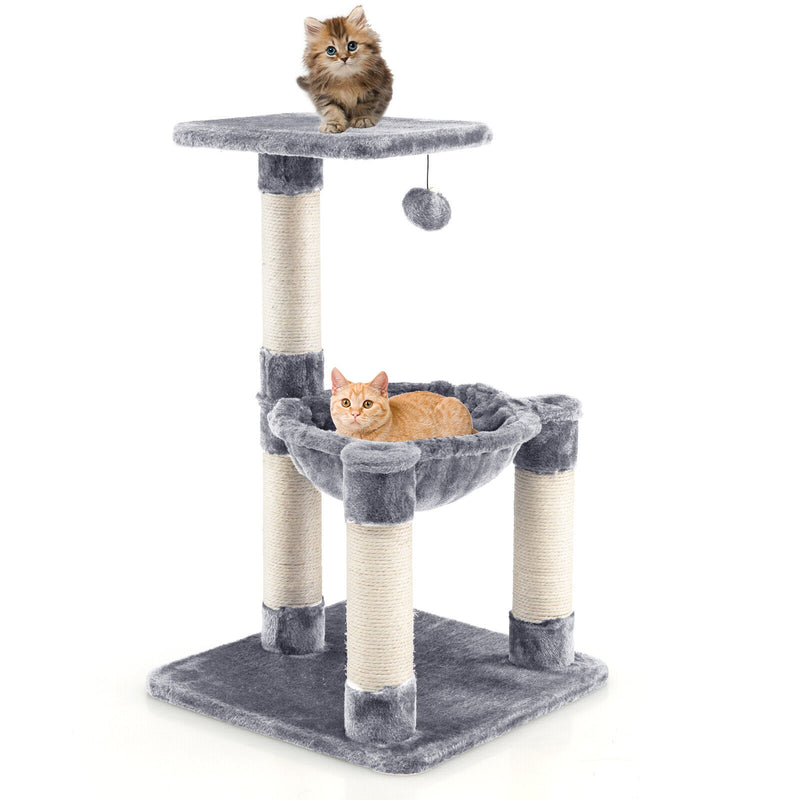 Multi-level Cat Tree with Scratching Posts and Cat Hammock-Gray