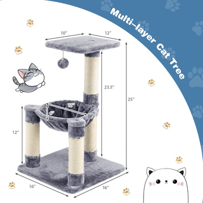 Multi-level Cat Tree with Scratching Posts and Cat Hammock-Gray