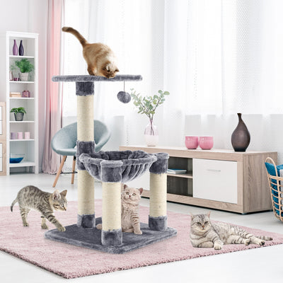 Multi-level Cat Tree with Scratching Posts and Cat Hammock-Gray