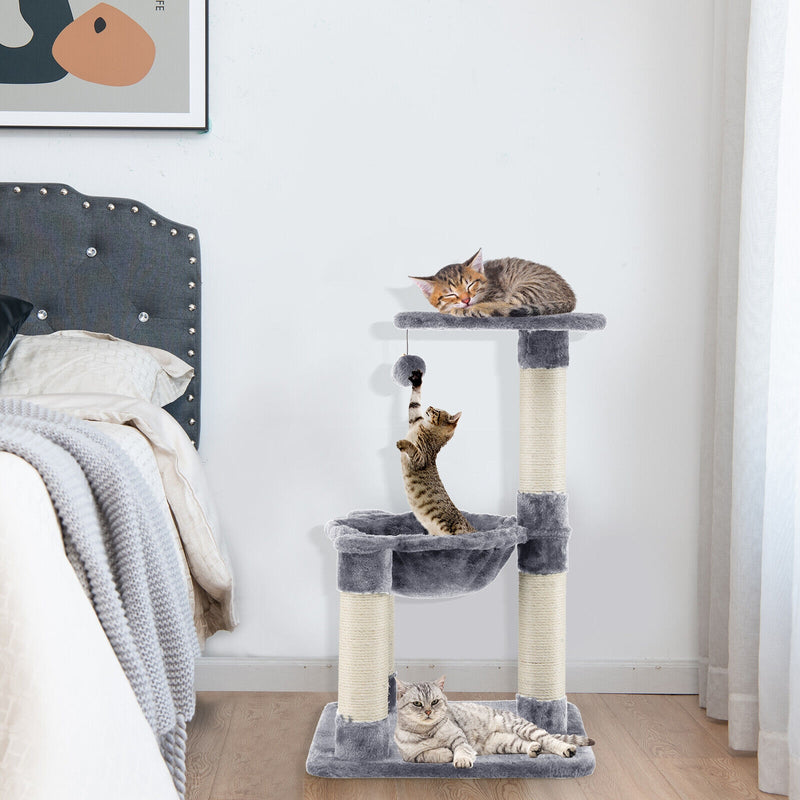 Multi-level Cat Tree with Scratching Posts and Cat Hammock-Gray