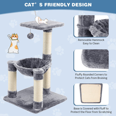 Multi-level Cat Tree with Scratching Posts and Cat Hammock-Gray