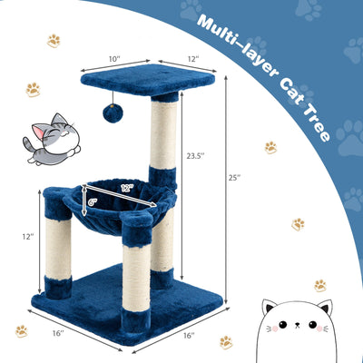 Multi-level Cat Tree with Scratching Posts and Cat Hammock-Blue