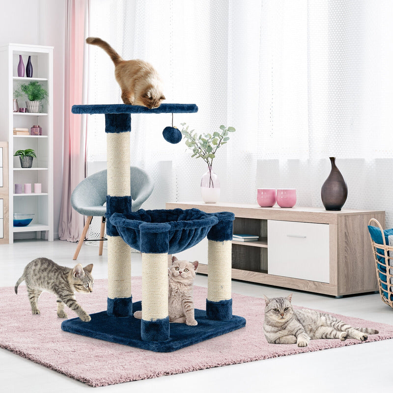 Multi-level Cat Tree with Scratching Posts and Cat Hammock-Blue