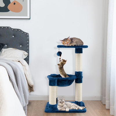 Multi-level Cat Tree with Scratching Posts and Cat Hammock-Blue