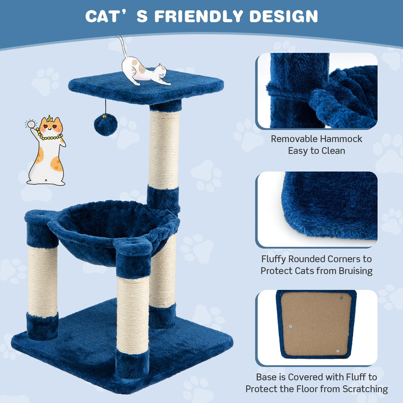 Multi-level Cat Tree with Scratching Posts and Cat Hammock-Blue