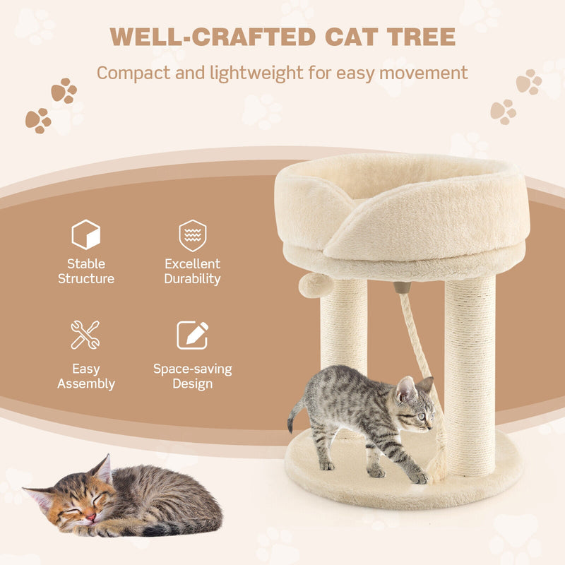 Cat Climbing Tree with Plush Perchs and Scratching Post-Beige