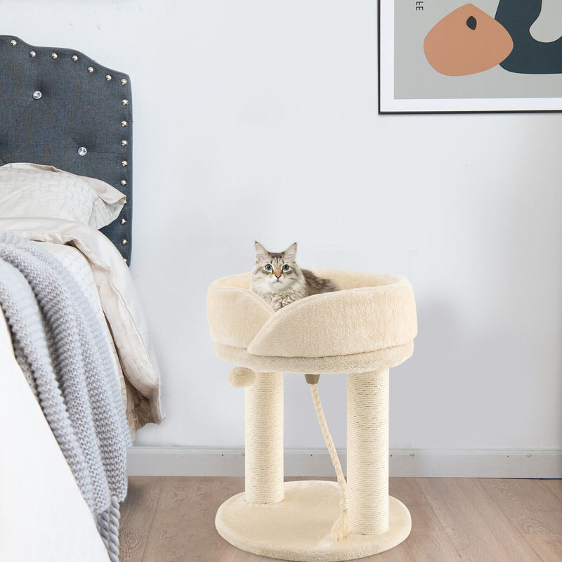 Cat Climbing Tree with Plush Perchs and Scratching Post-Beige