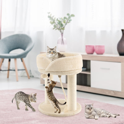 Cat Climbing Tree with Plush Perchs and Scratching Post-Beige