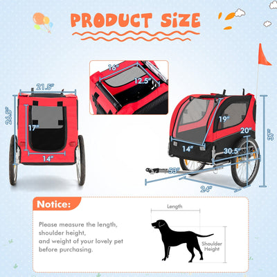 Dog Bike Trailer Foldable Pet Cart with 3 Entrances for Travel-Red