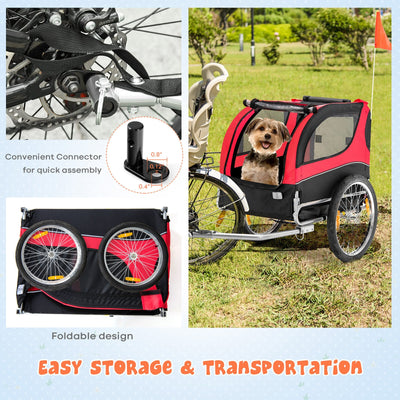 Dog Bike Trailer Foldable Pet Cart with 3 Entrances for Travel-Red