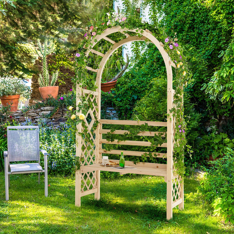 Wooden Garden Bench Arch Pergola Outdoor Arbor