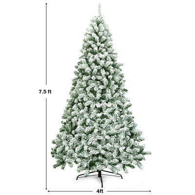 7.5 Feet Snow Flocked Artificial Christmas Tree Hinged with 1346 Tip and Foldable Base