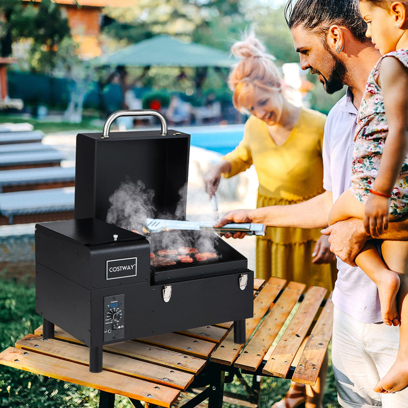 Portable Pellet Grill and Smoker Tabletop with Temperature Probe-Black