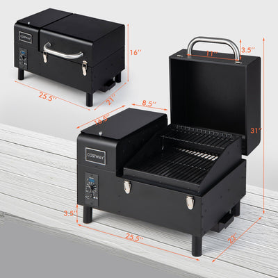 Portable Pellet Grill and Smoker Tabletop with Temperature Probe-Black