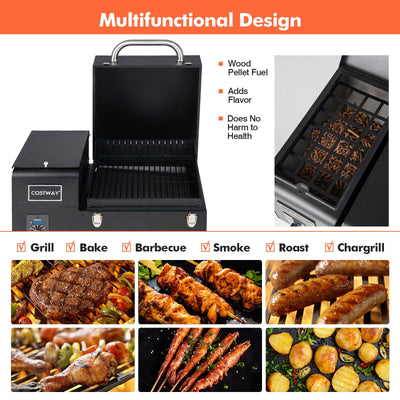 Portable Pellet Grill and Smoker Tabletop with Temperature Probe-Black