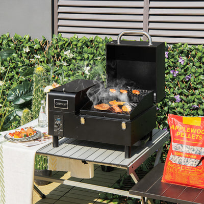 Portable Pellet Grill and Smoker Tabletop with Temperature Probe-Black