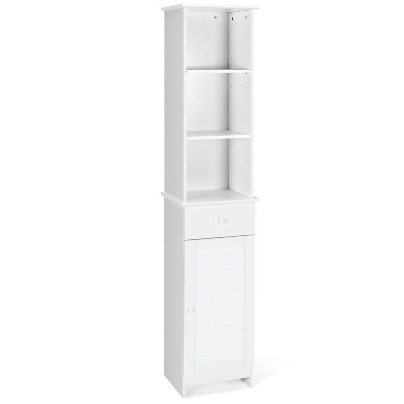 Bathroom Tall Freestanding Storage Cabinet with Open Shelves and Drawer-White