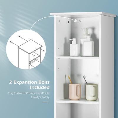 Bathroom Tall Freestanding Storage Cabinet with Open Shelves and Drawer-White