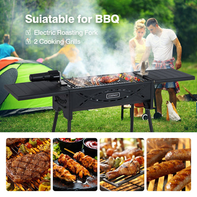 Portable Charcoal Grill with Electric Roasting Fork-Black