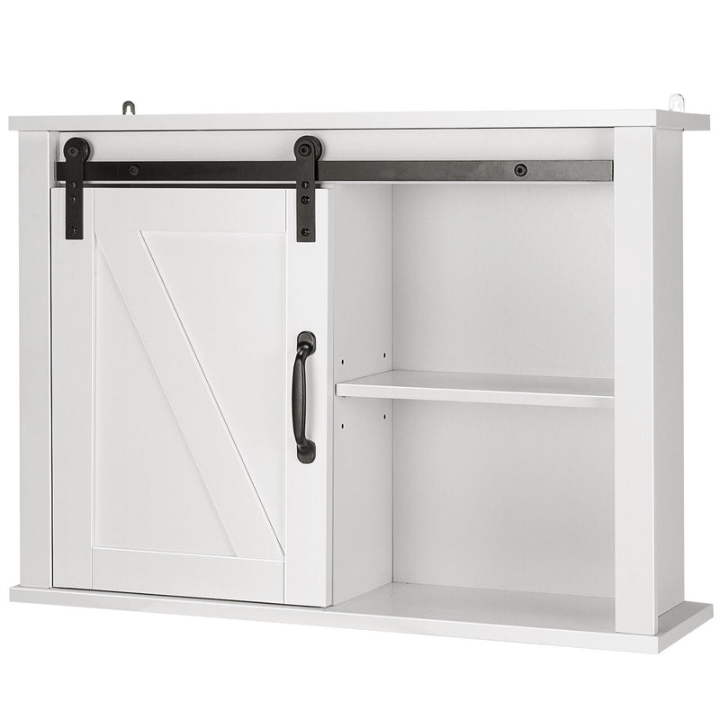 Bathroom Wall-Mounted Medicine Cabinet Organizer with Sliding Barn Door-White