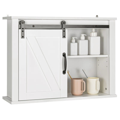 Bathroom Wall-Mounted Medicine Cabinet Organizer with Sliding Barn Door-White