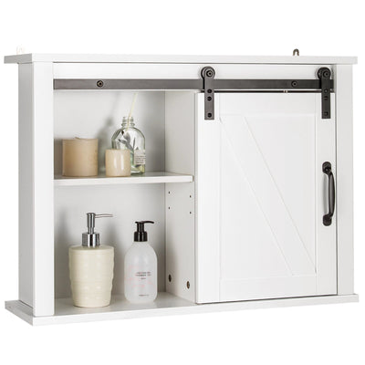 Bathroom Wall-Mounted Medicine Cabinet Organizer with Sliding Barn Door-White