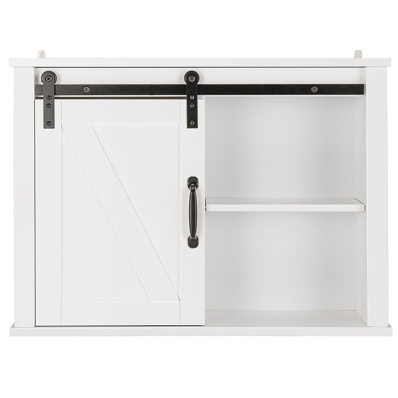 Bathroom Wall-Mounted Medicine Cabinet Organizer with Sliding Barn Door-White