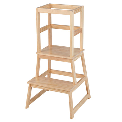 2-in-1 Multifunctional Toddler Step Stool with Safety Rail-Natural