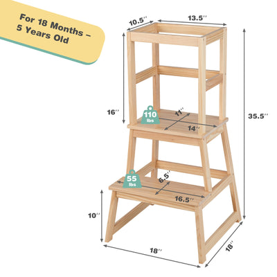 2-in-1 Multifunctional Toddler Step Stool with Safety Rail-Natural