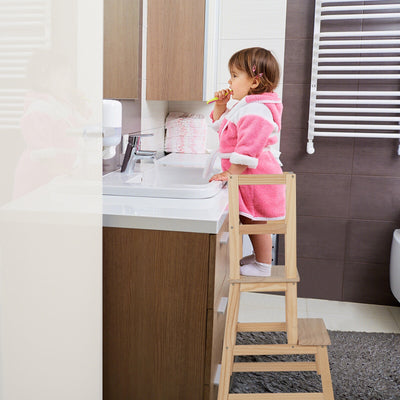 2-in-1 Multifunctional Toddler Step Stool with Safety Rail-Natural