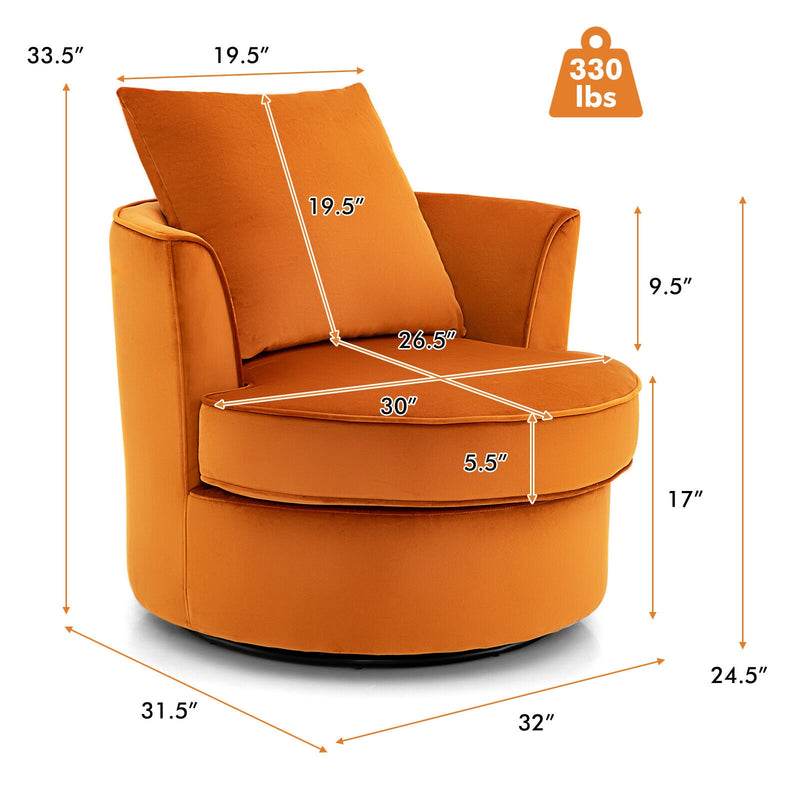 Modern 360° Swivel Barrel Chair with No Assembly Needed-Orange