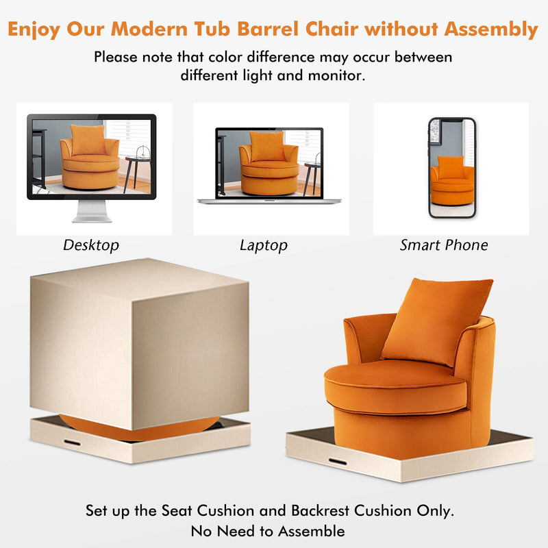 Modern 360° Swivel Barrel Chair with No Assembly Needed-Orange